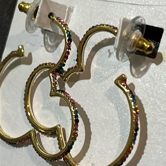 Disney x BaubleBar Outline Mickey Multicolor Gemstone Gold Tone Earrings NWT - Picture 3 of 7